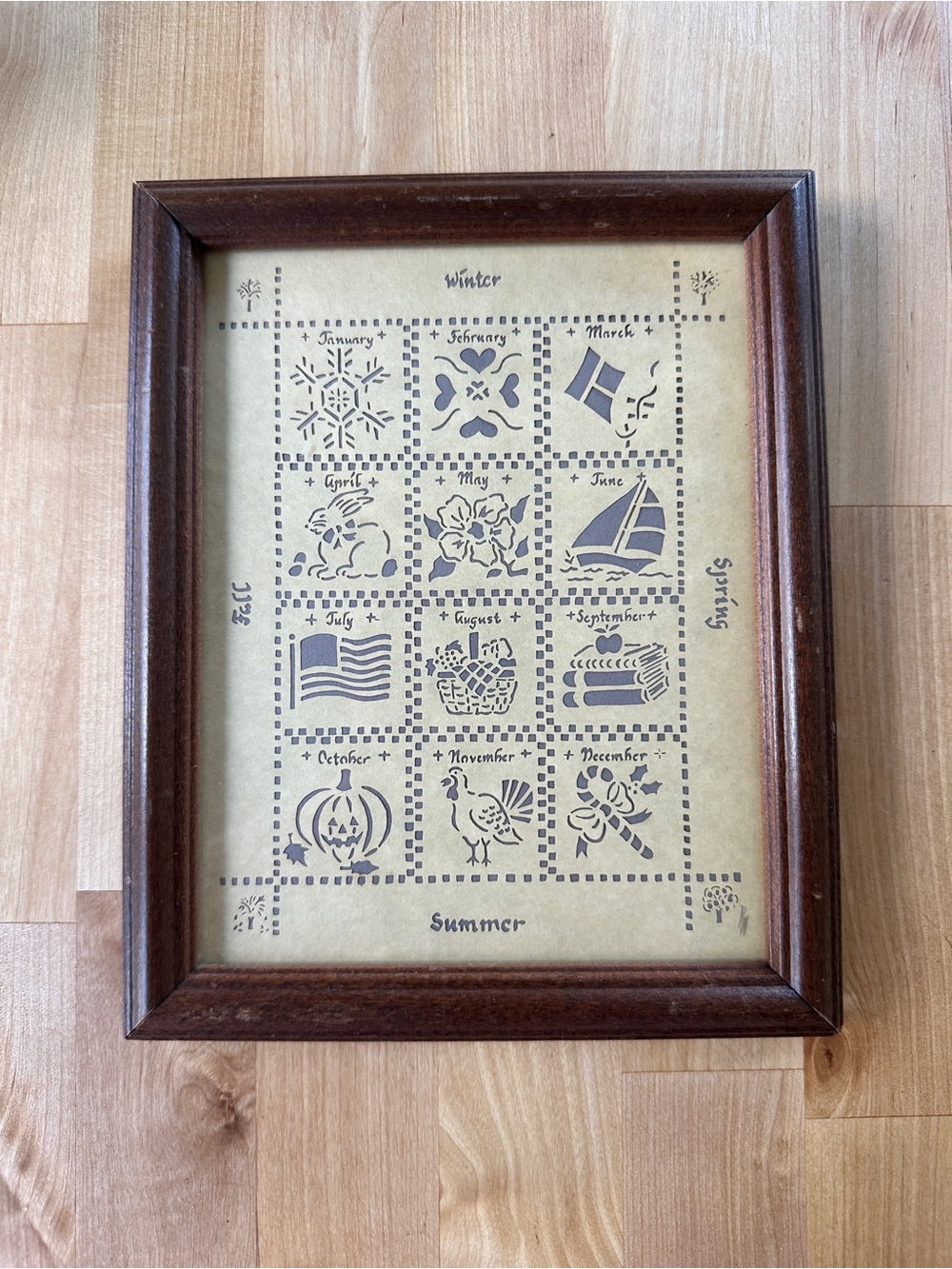 Vintage Design With Scissors Scherenschnitte Seasons/Calendar Framed Artwork